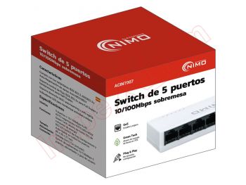 Switch de sobremesa - 5 puertos, 10/100Mbps RJ45 Plug and Play